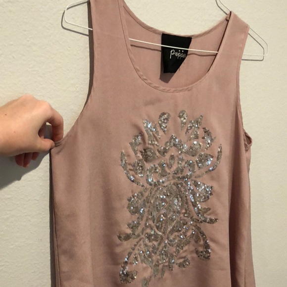 Blush handkerchief hem top with silver accent - Picture 3 of 5
